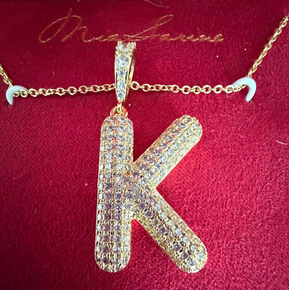 Mia Sarine Silver Plated Bubble Initial K Necklace Rhinestone Balloon Pendant